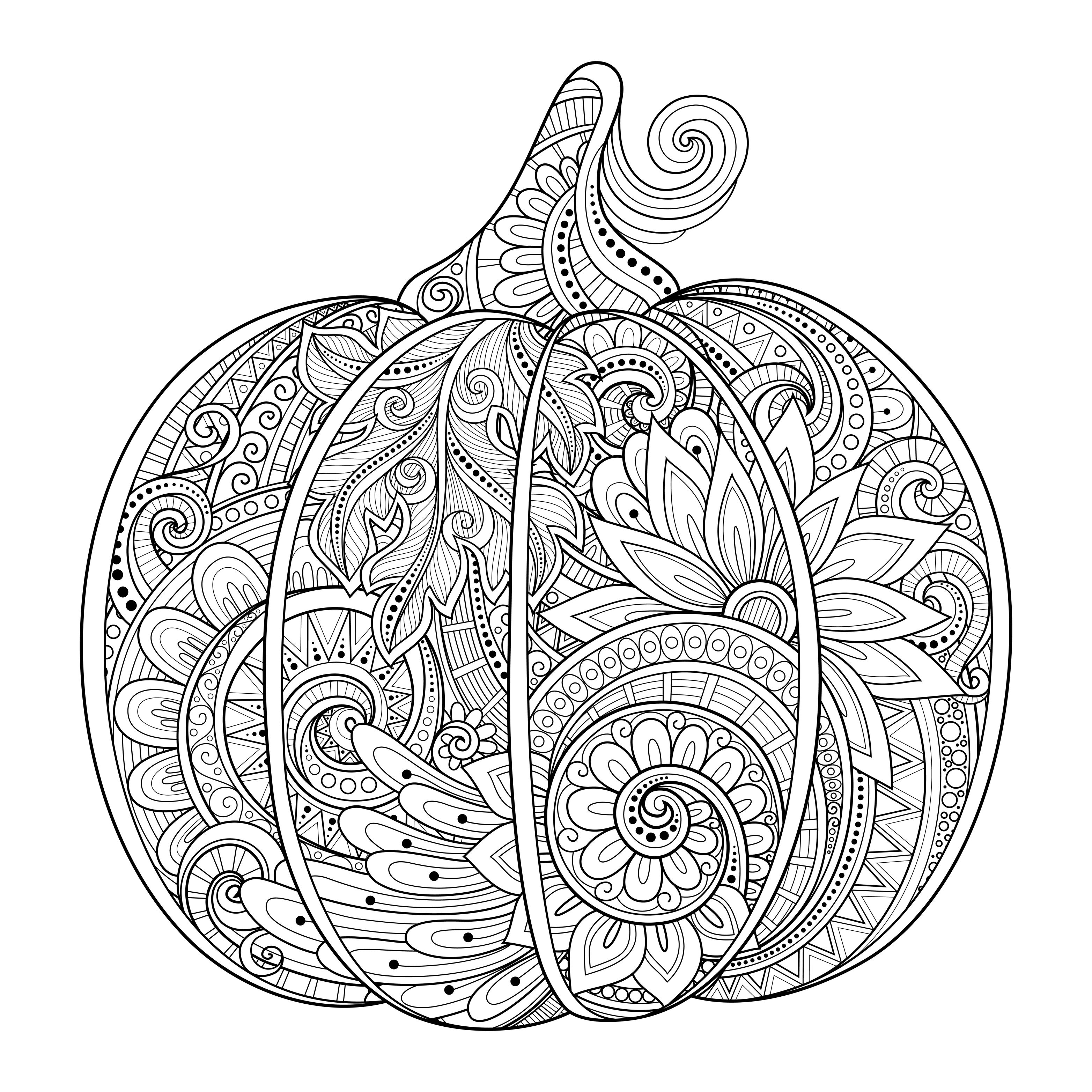 Zentangle style Halloween pumpkin. Kids will have fun coloring this pumpkin using bright colors, perfectly matching the Zentangle patterns and the Halloween theme.