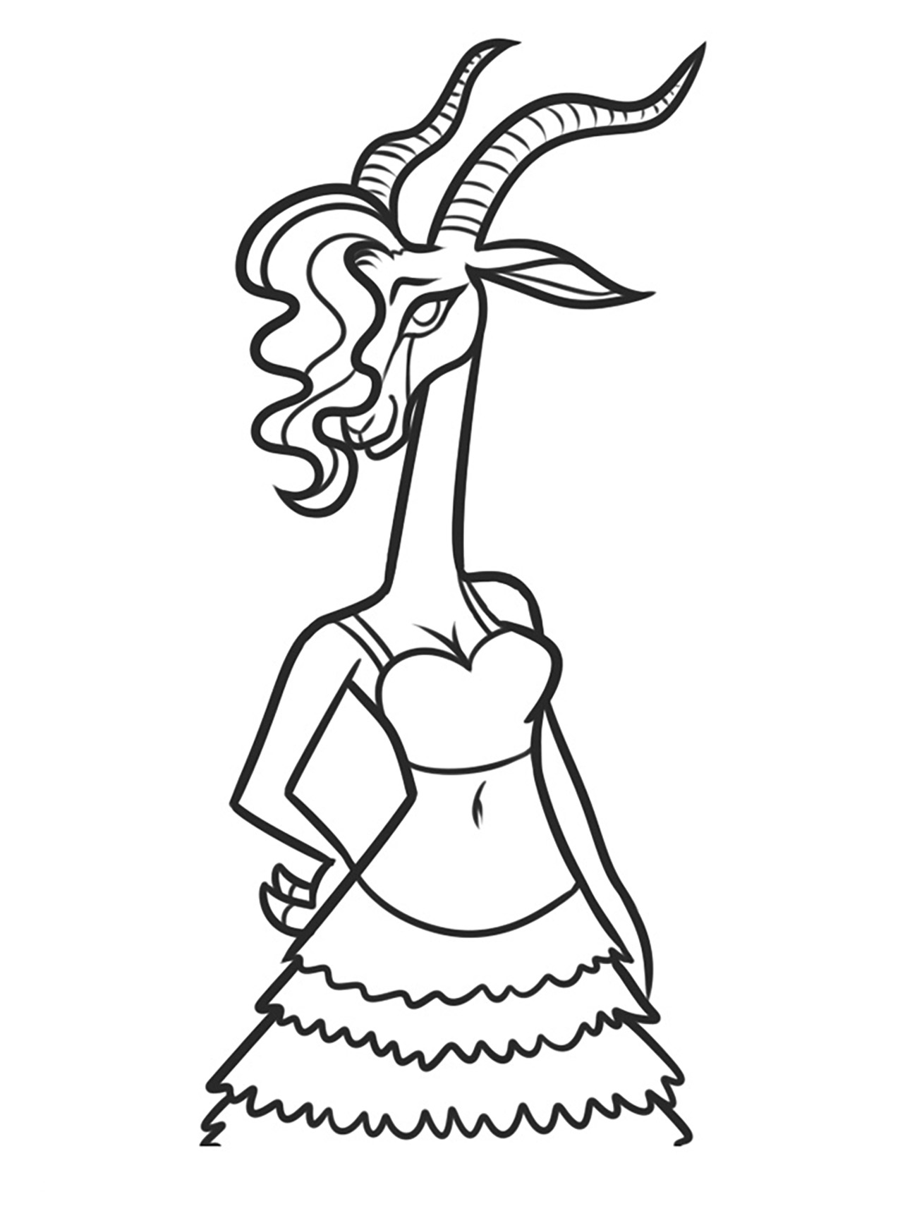 Simple Zootopia coloring page to print and color for free : Gazelle (Shakira)