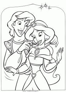 Ausmalbild von Jasmine zum Ausdrucken und Ausmalen für Kinder : Aladdin und Jasmin