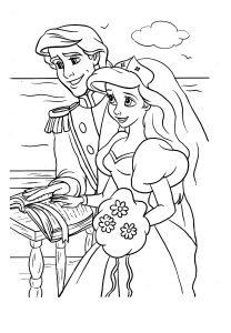 Ausmalbild von Hochzeit zum Ausdrucken und Ausmalen für Kinder : Ariel & Eric (Disney)