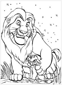 Ausmalbild von zum Ausdrucken und Ausmalen für Kinder : Mufasa und Simba