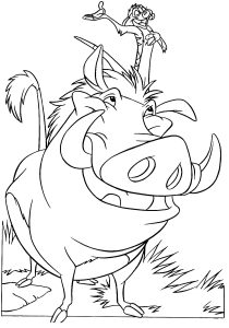 Ausmalbild von Pumba zum Ausdrucken und Ausmalen für Kinder : Pumbaa und Timon