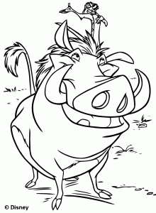 Ausmalbild von Pumba zum Ausdrucken und Ausmalen für Kinder : Pumbaa und Timon