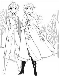 Ausmalbild von zum Ausdrucken und Ausmalen für Kinder : Die Eiskönigin 2: Elsa und Anna (ohne Text)