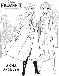 Ausmalbild von zum Ausdrucken und Ausmalen für Kinder : Die Eiskönigin 2: Elsa und Anna (mit Text)