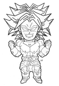 Ausmalbild von Goku zum Ausdrucken und Ausmalen für Kinder : Broly Legendärer Super-Saiyajin - Kawaii-Stil