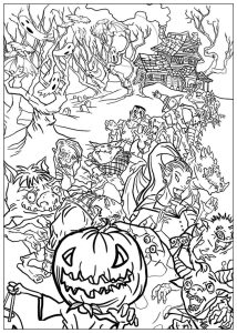 Ausmalbild von Kurbis zum Ausdrucken und Ausmalen für Kinder : Halloween Coloriage zum kostenlosen Ausdrucken