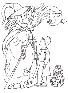 Ausmalbild von Hexe zum Ausdrucken und Ausmalen für Kinder : Halloween Coloriage zum Herunterladen