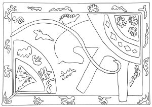 Ausmalbild von zum Ausdrucken und Ausmalen für Kinder : Henri Matisse - Das Pferd, die Reiterin und der Clown