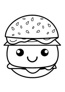 Ausmalbild von zum Ausdrucken und Ausmalen für Kinder : Kawaii Burger