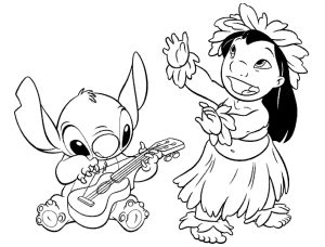 Ausmalbild von Gitarre zum Ausdrucken und Ausmalen für Kinder : Ausmalbilder Lilo und Stitch für Kinder