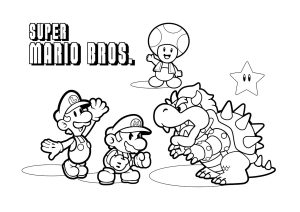 Ausmalbild von zum Ausdrucken und Ausmalen für Kinder : Mario, Luigi und Toad gegen Bowser