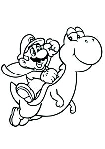 Ausmalbild von zum Ausdrucken und Ausmalen für Kinder : Mario reitet auf seinem Dinosaurierfreund Yoshi.