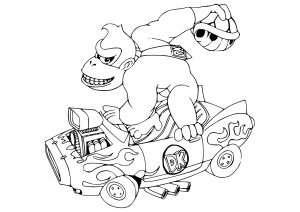 Ausmalbild von zum Ausdrucken und Ausmalen für Kinder : Donkey Kong Kart auf Deutsch übersetzt wird Donkey Kong Kart.