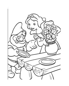 Ausmalbild von Sept Nains zum Ausdrucken und Ausmalen für Kinder : Malvorlage für Kinder mit Schneewittchen zum Ausdrucken