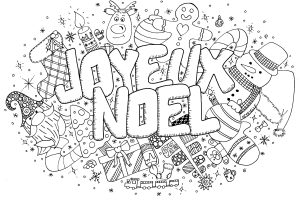 Ausmalbild von Pere Noel zum Ausdrucken und Ausmalen für Kinder : Weihnachts-Doodle