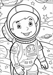 Ausmalbild von zum Ausdrucken und Ausmalen für Kinder : Kleiner Astronaut im Weltraum