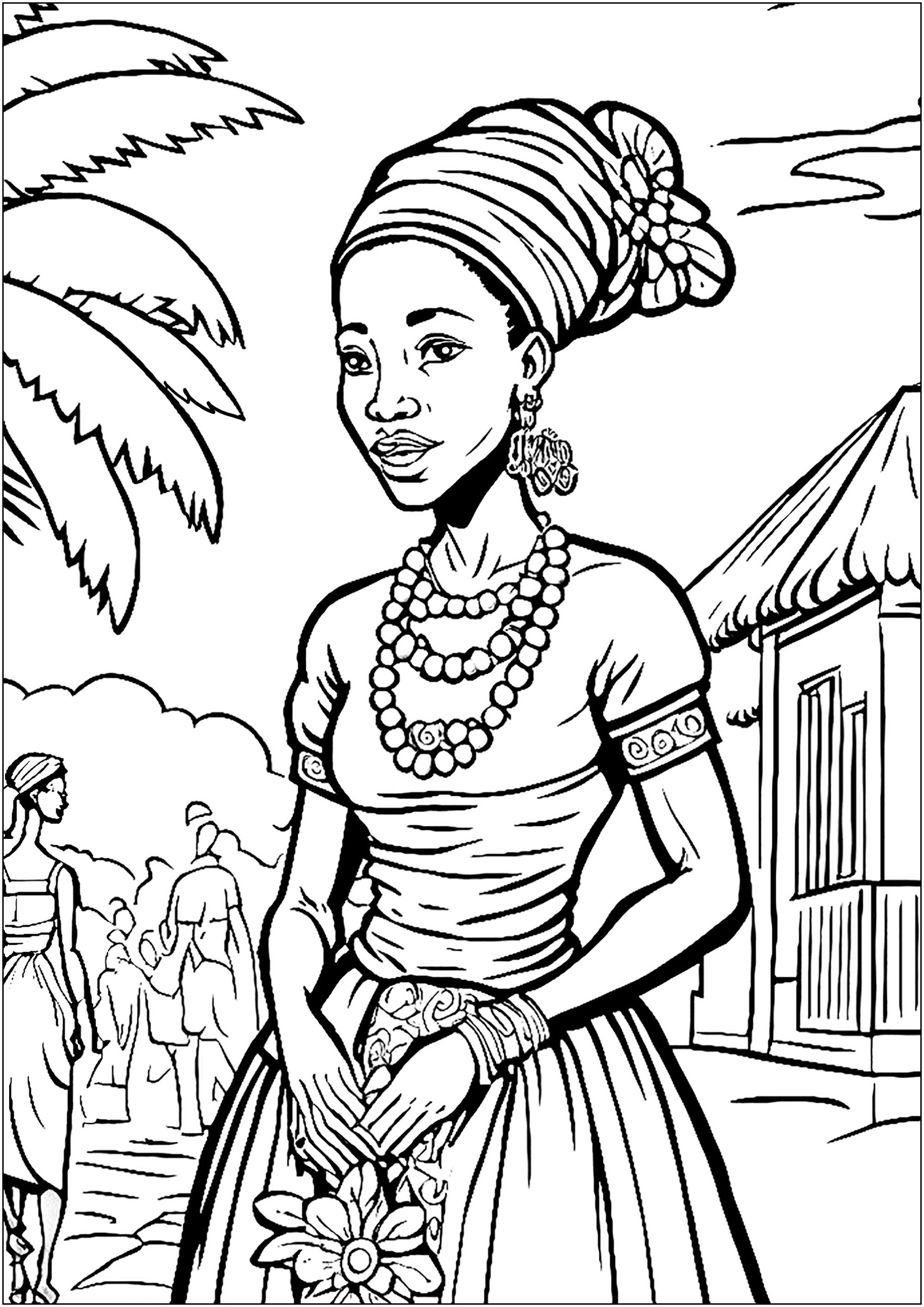 Mujer en un pueblo de África - Africa - Just Color Niños : Dibujos para  colorear para niños
