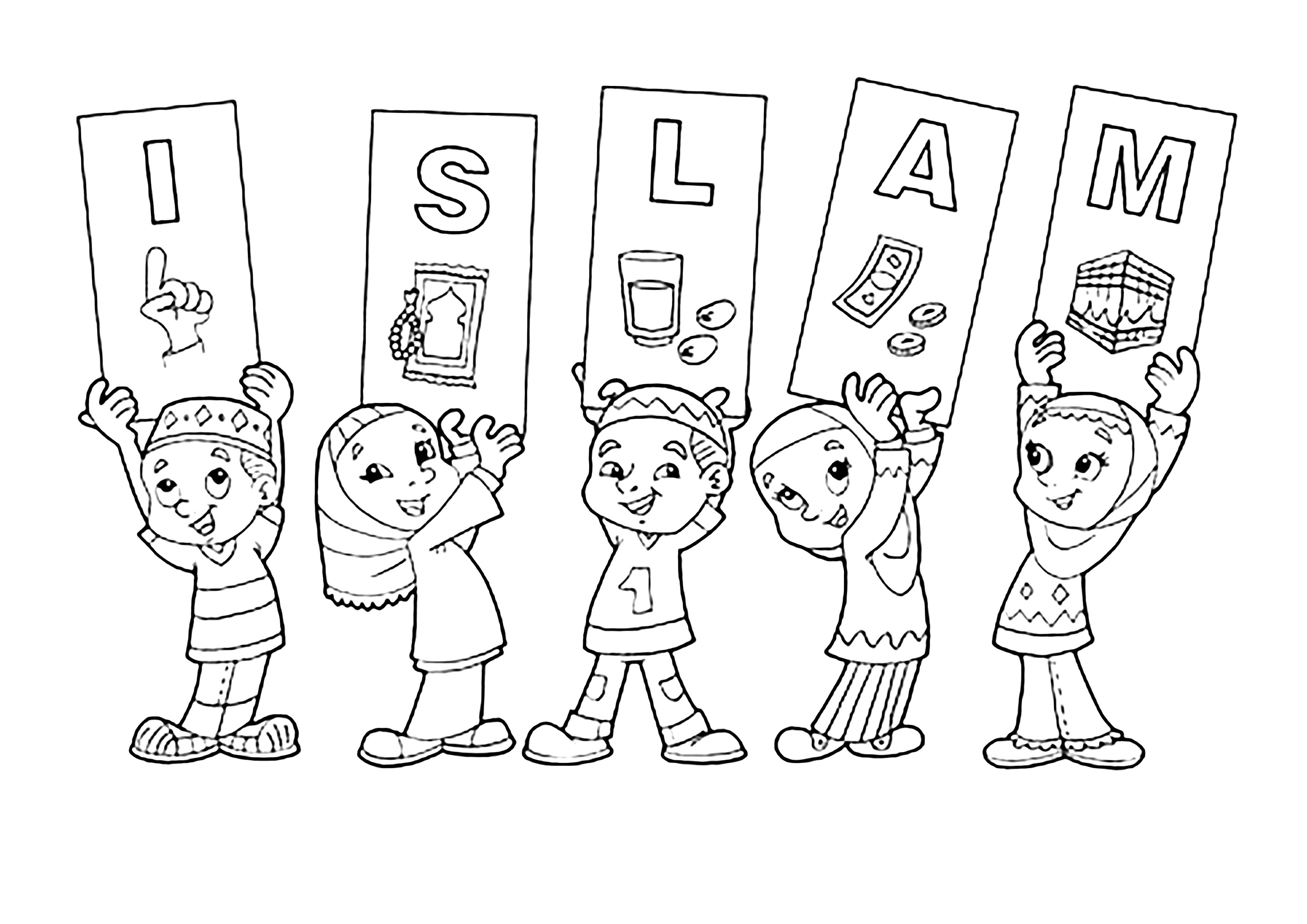 Niños con signos que forman la palabra 'Islam