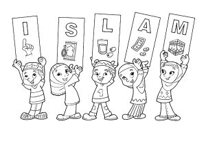 Niños con signos que forman la palabra "Islam