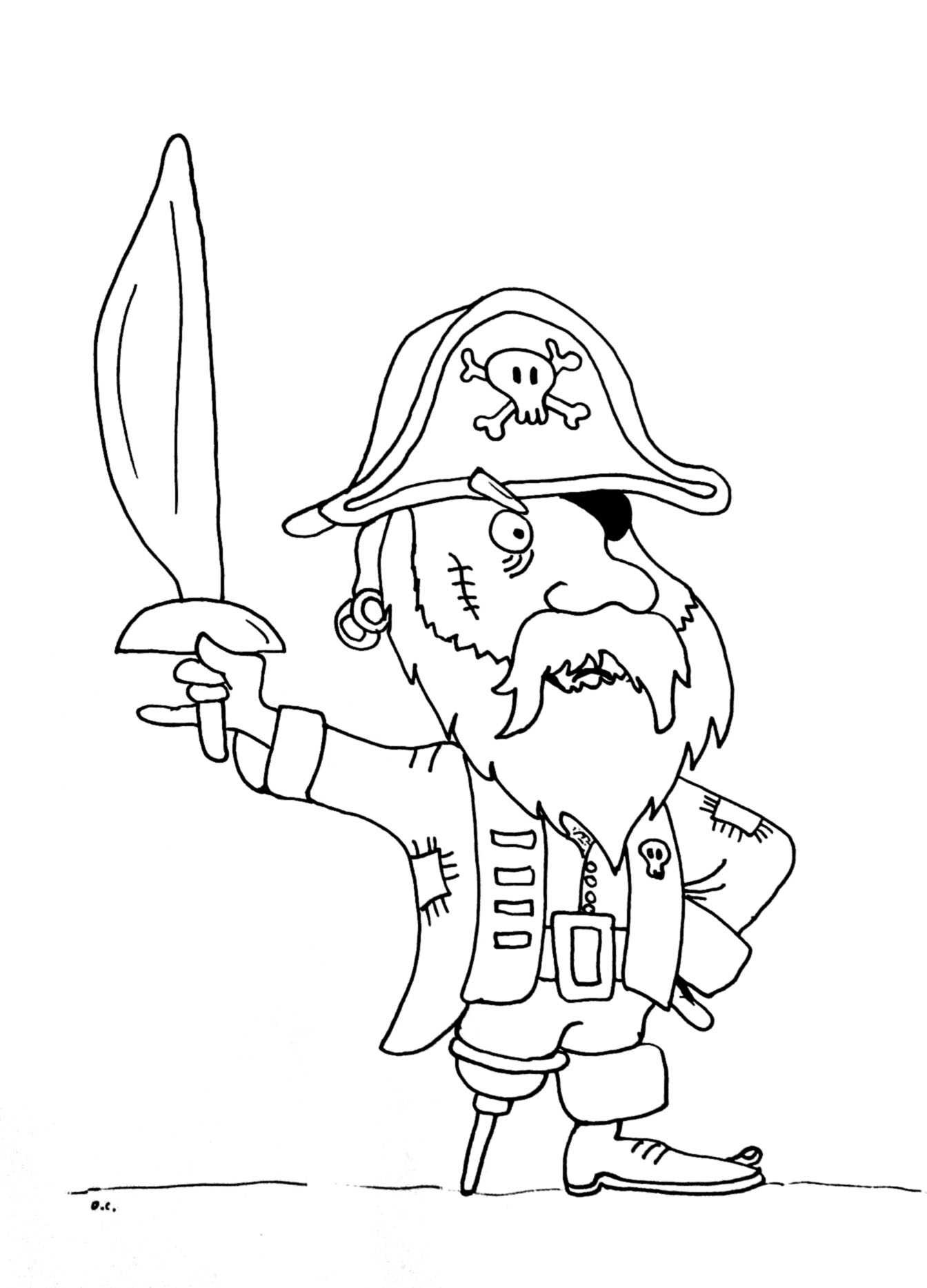 ¡Colorear a un divertido pirata barbudo con pata de palo!