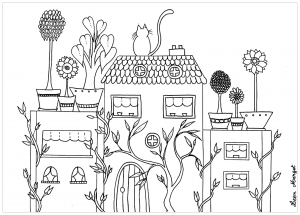 Harmonia entre habitat e vegetação - Arquitetura e casa - Coloring