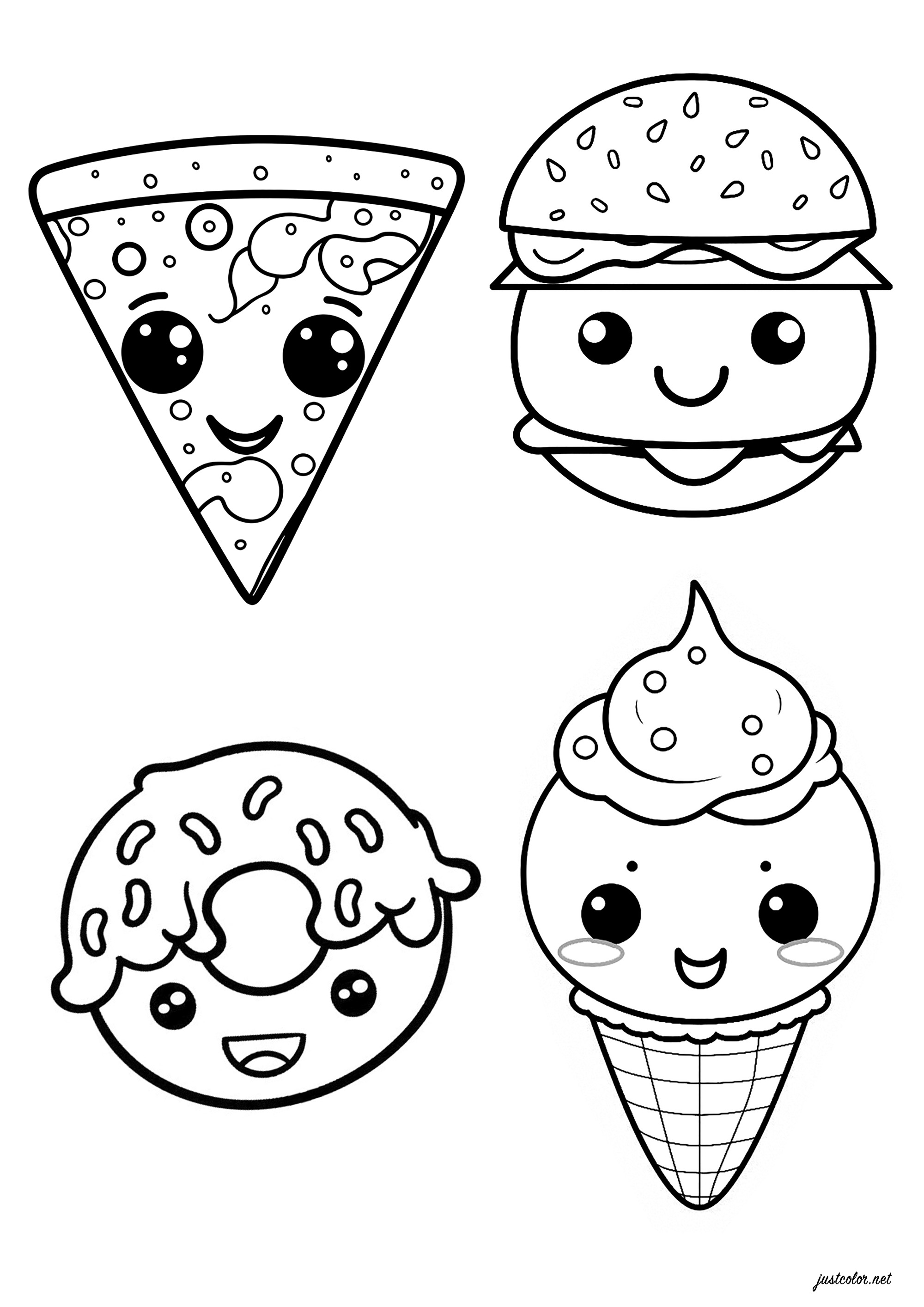Desenho de comida kawaii para colorir para crianças