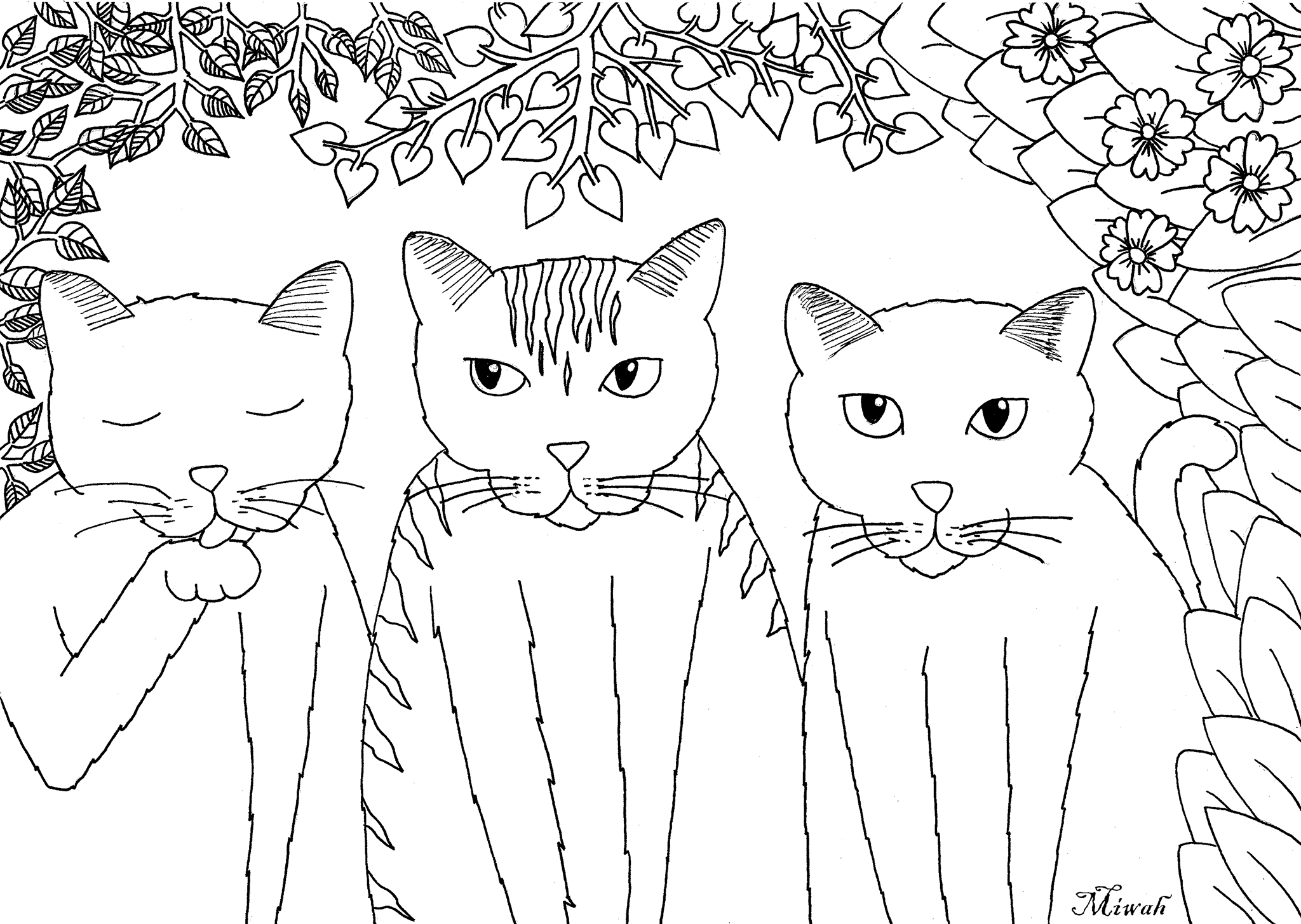 Dois pequenos gatos no jardim - Gatos - Coloring Pages for Adults