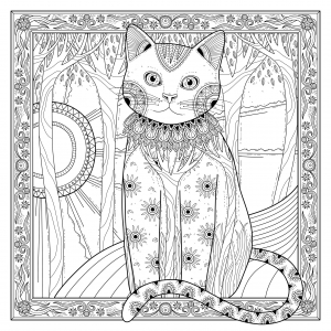 Gato de Cheshire com padrões no fundo - Gatos - Coloring Pages for