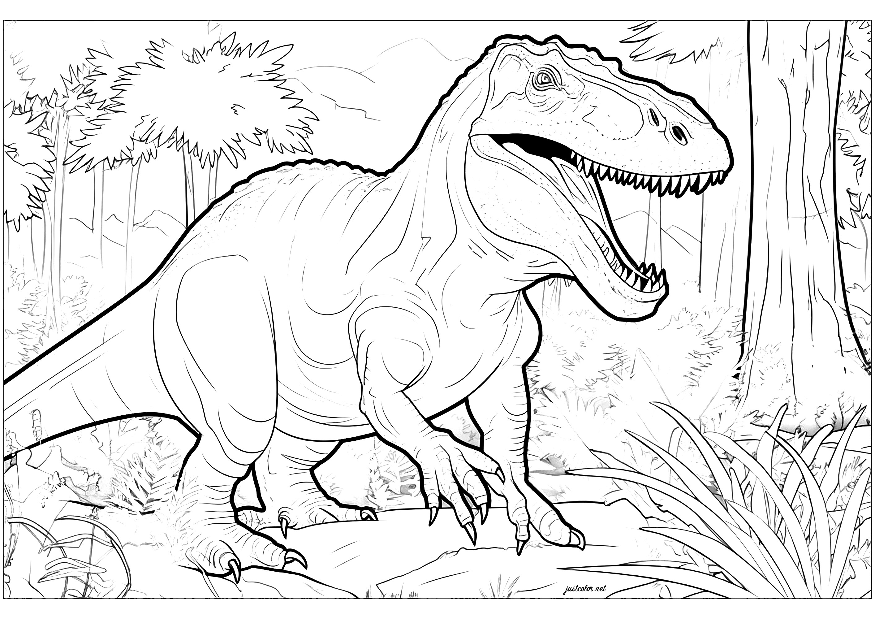 Desenho para colorir tiranossauro para crianças