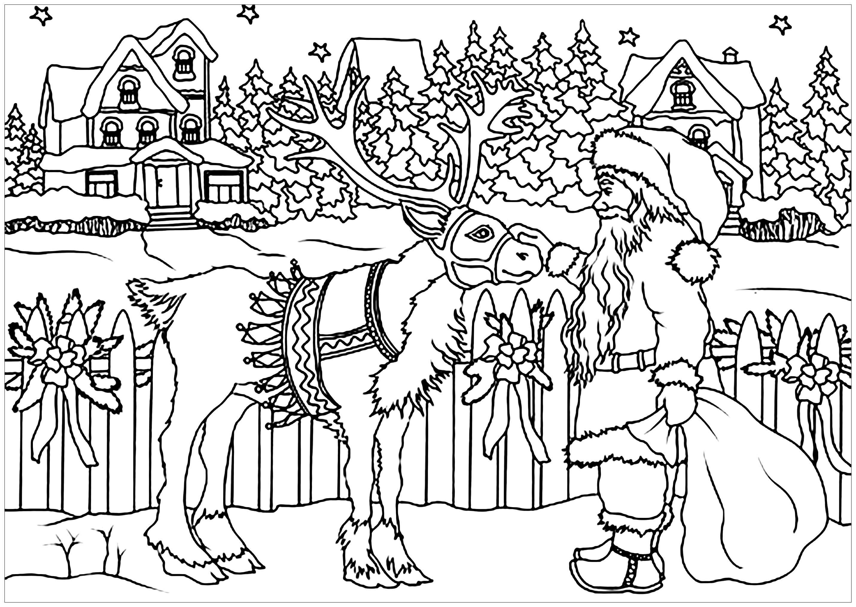 Рисунки на новый 2024. Раскраска. Новый год. Рисунки на новый год. Раскраска дед Мороз с оленями. Новогодние рисунки карандашом.