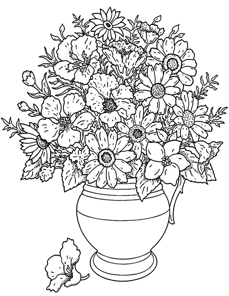 Desenho de flores monocromáticas para colorir adulto