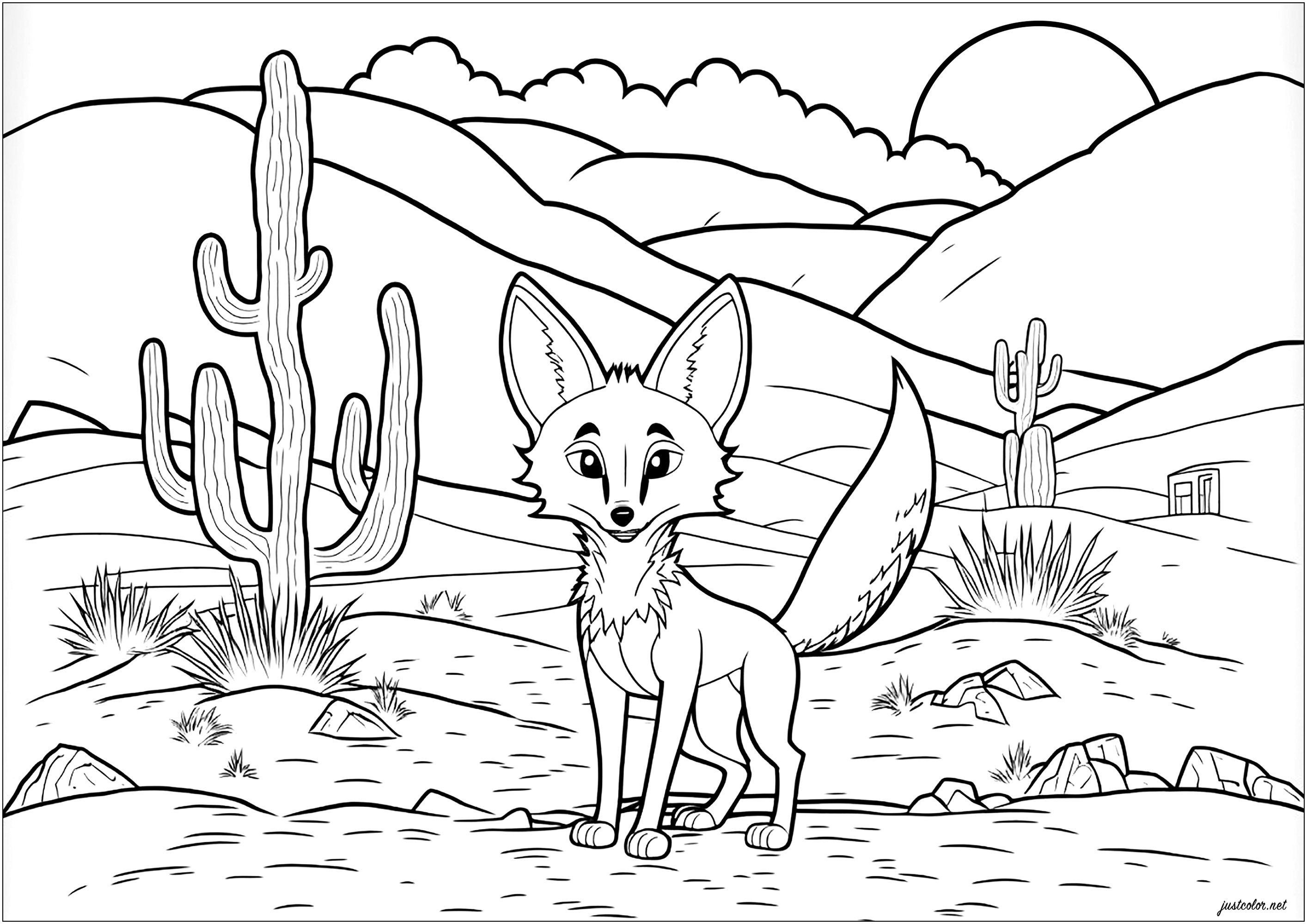 Jovem raposa no deserto - Raposas - Coloring Pages for Adults