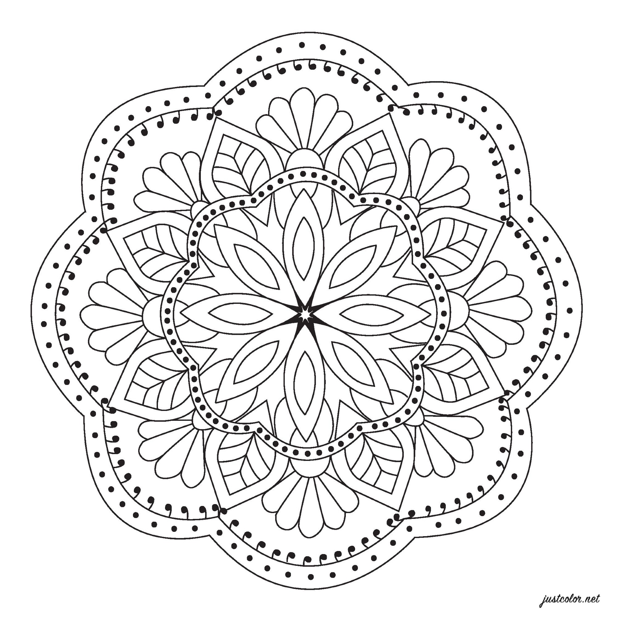 Desenho de mandala de flor para colorir