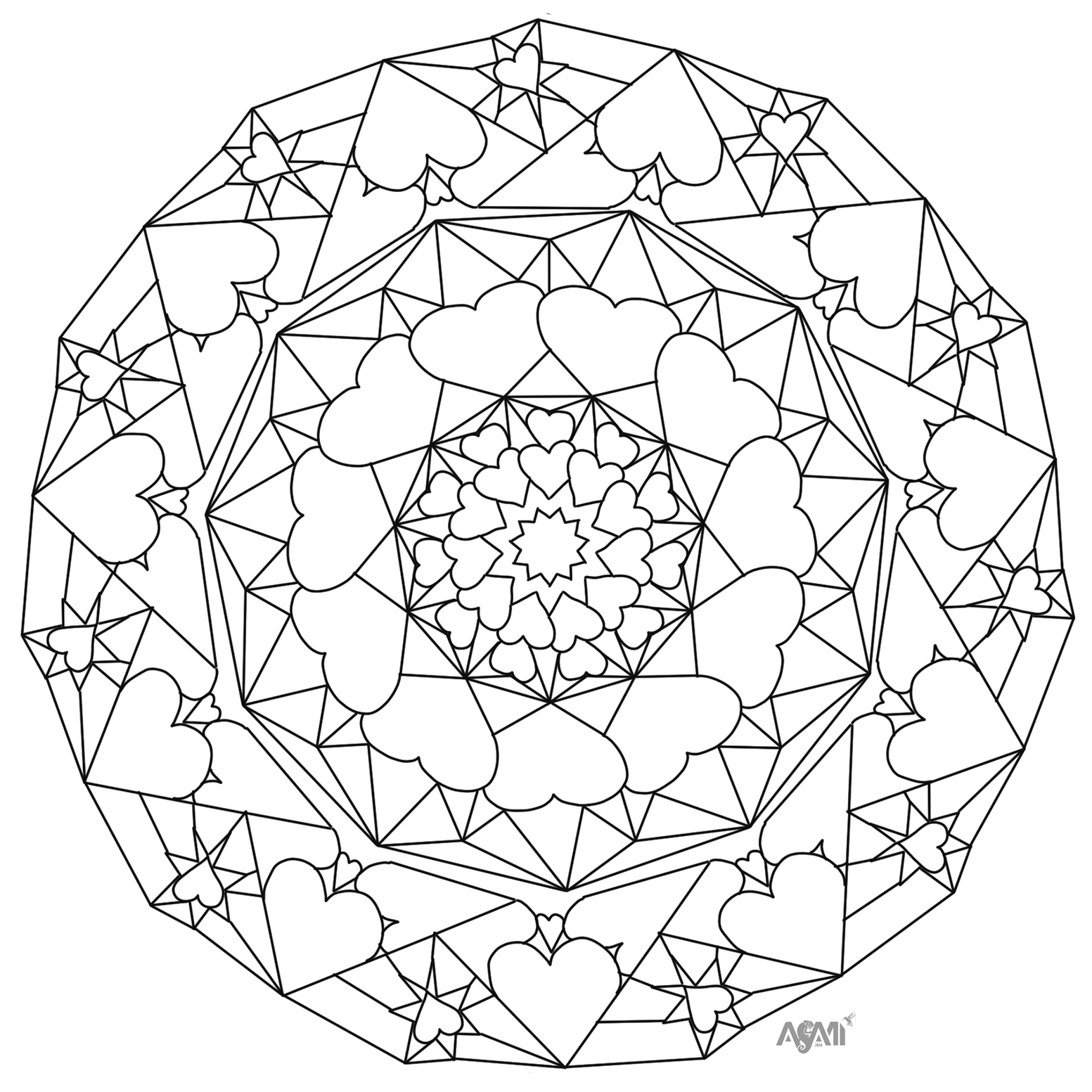 mandalas de coração para colorir