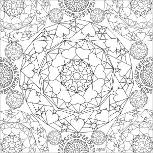 Mandala com corações e desenhos complexos - Mandalas - Coloring Pages for  Adults