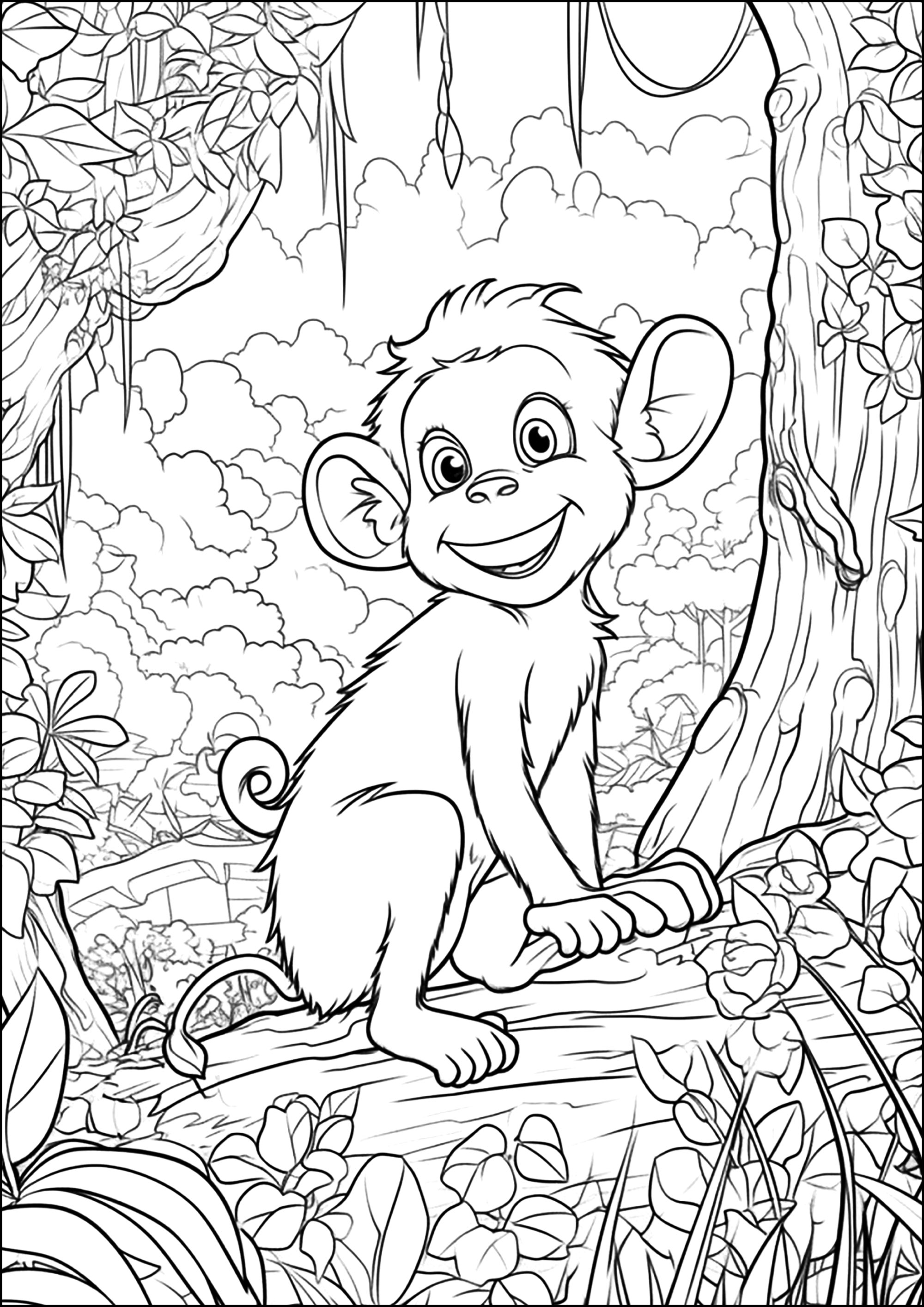 Três macacos engraçados na selva - Macacos - Coloring Pages for Adults
