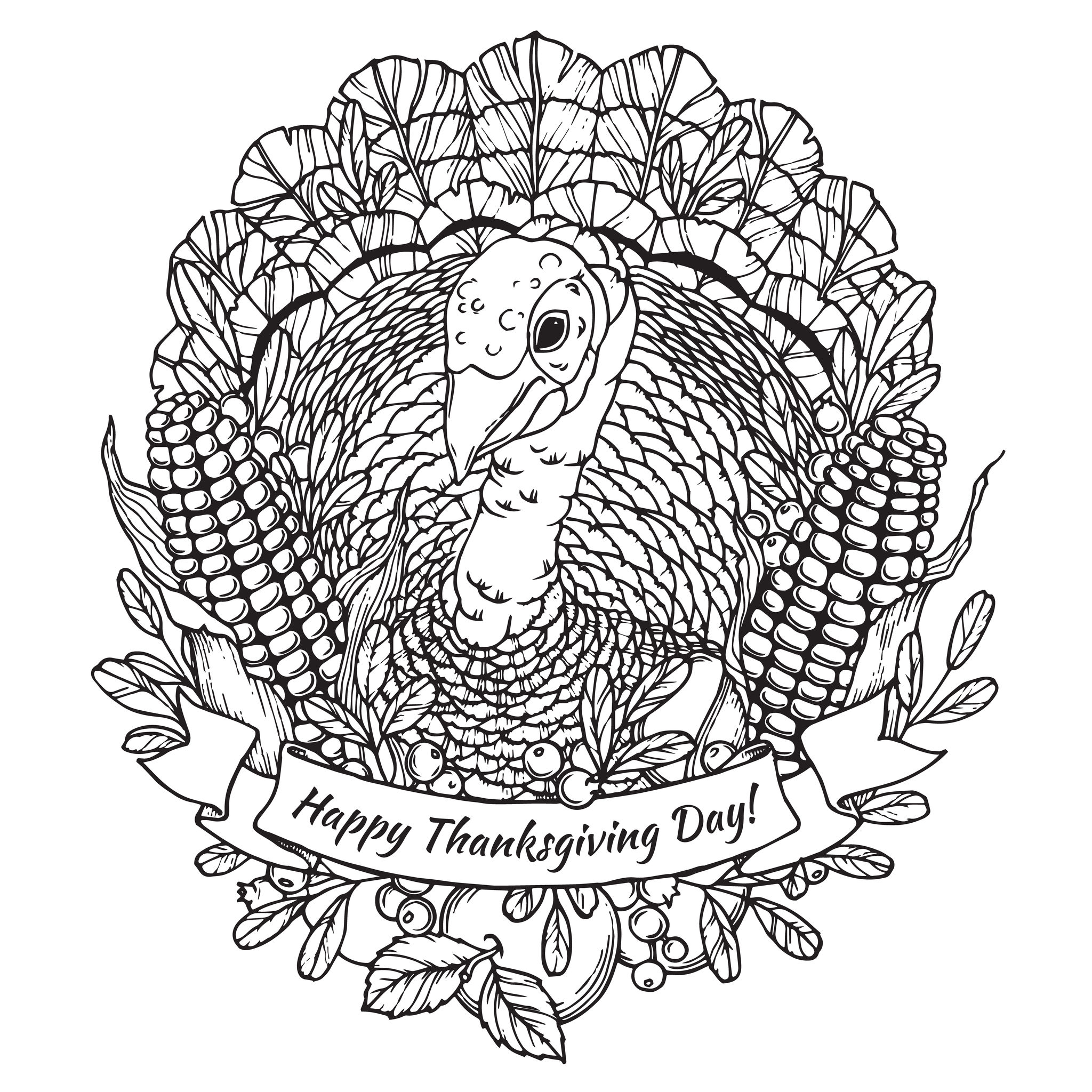 Happy Thanksgiving Turkey Mandala Thanksgiving Adult Coloring Pages