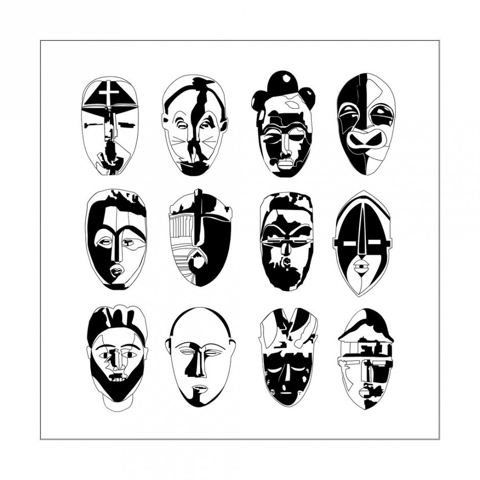 12 different african masks to color
