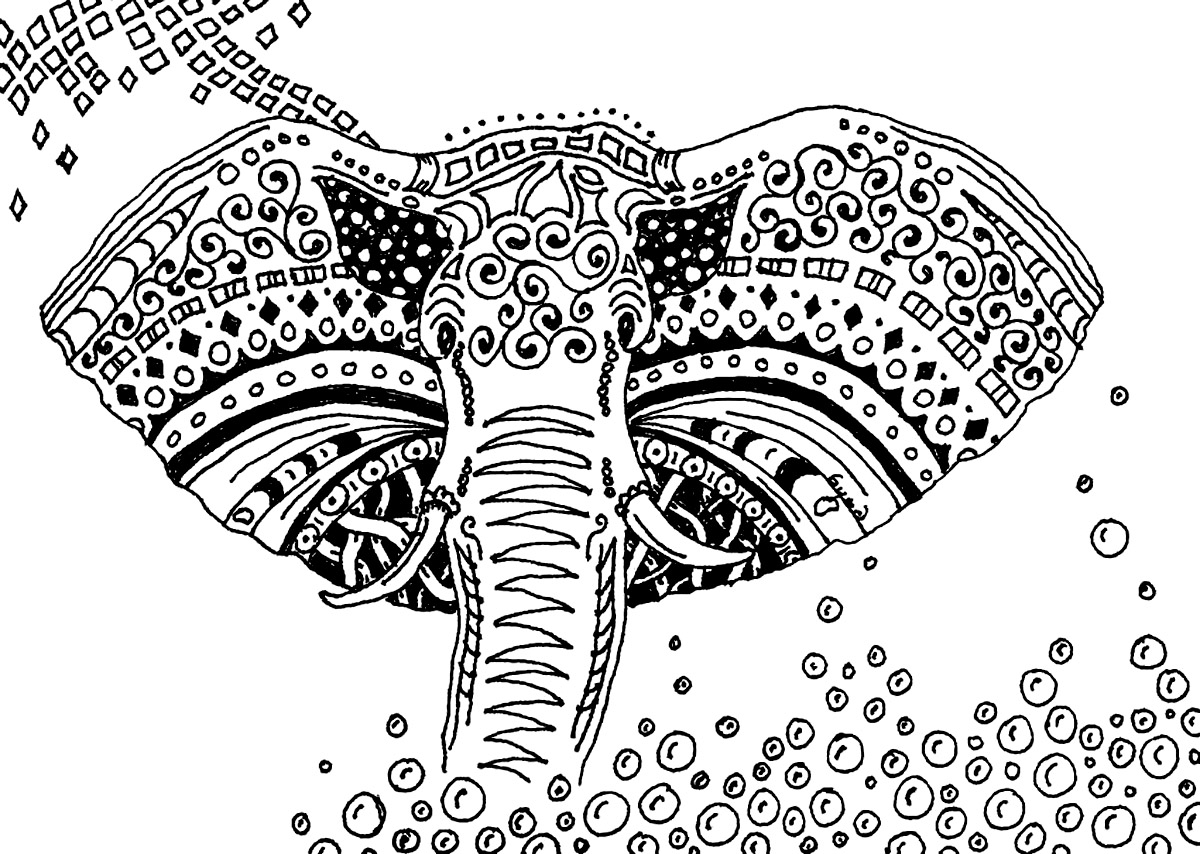 Simple black & white drawing of an elephant