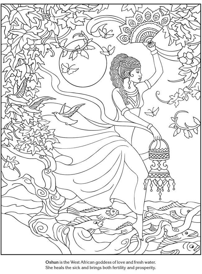 Coloring page of Oshun, the African goddess of love and fresh water