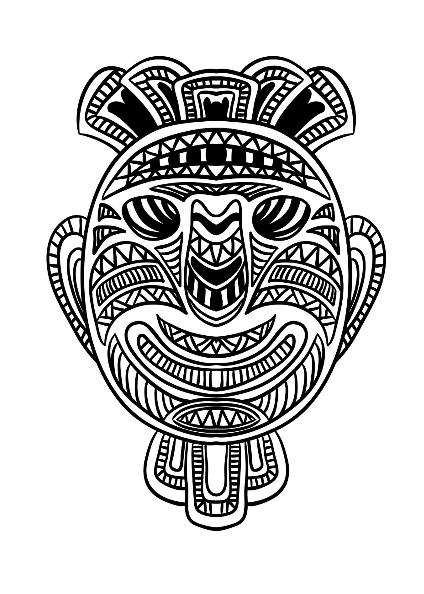 Coloring picture of an African mask - 1