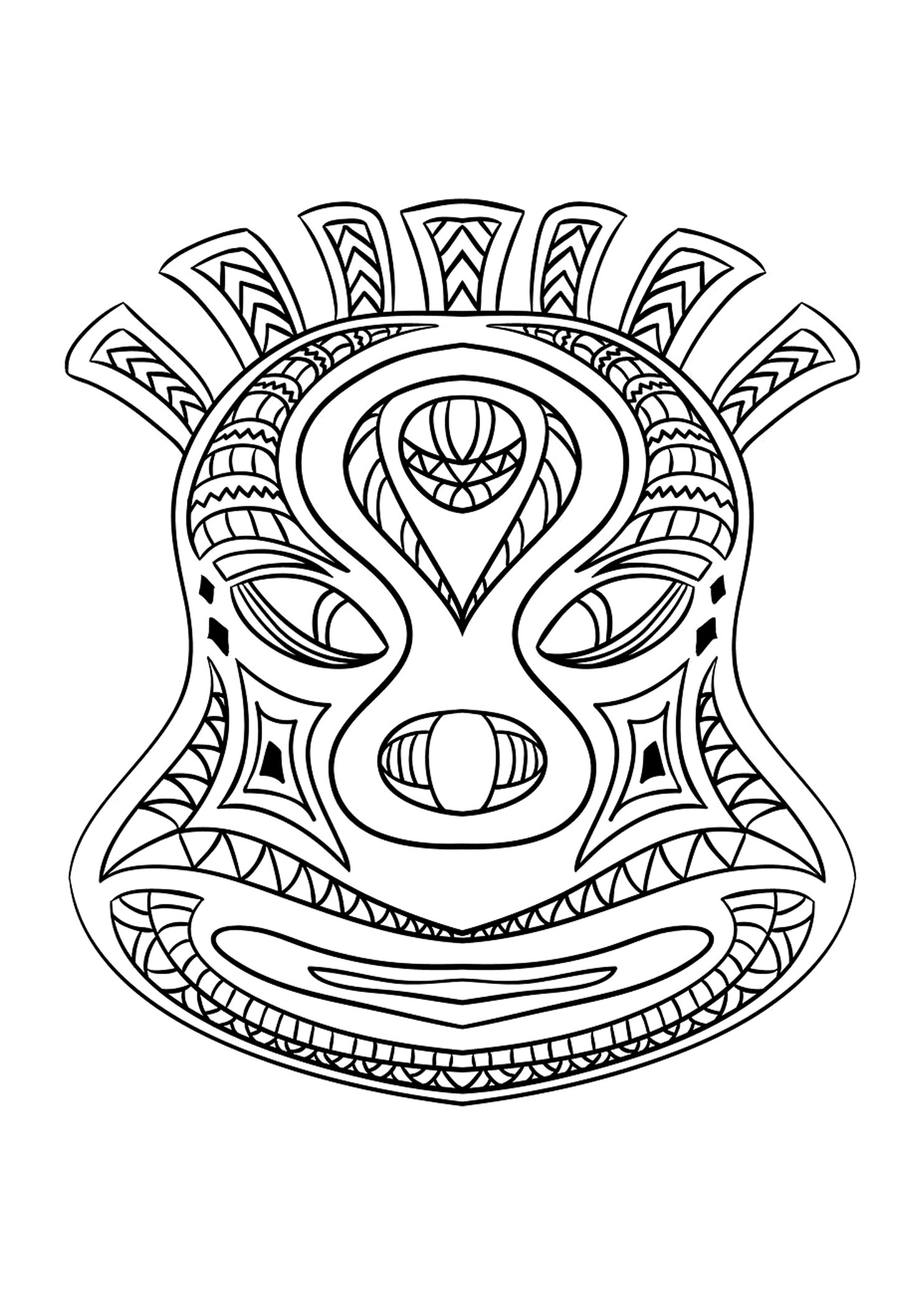 Coloring picture of an African mask - 2