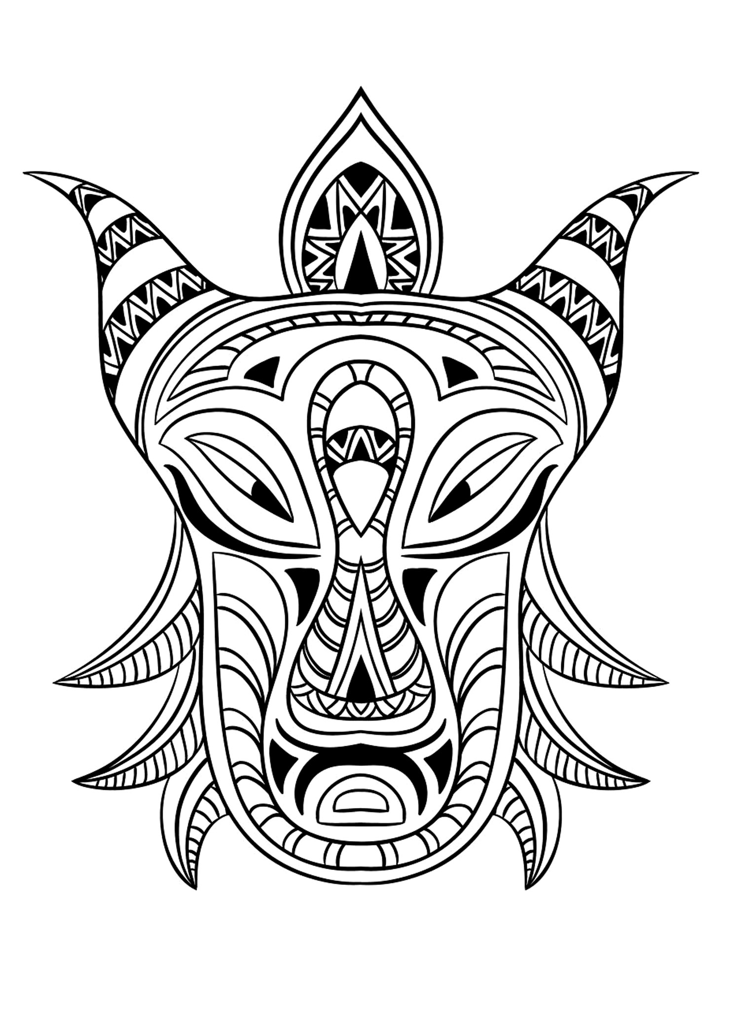 Coloring picture of an African mask - 3