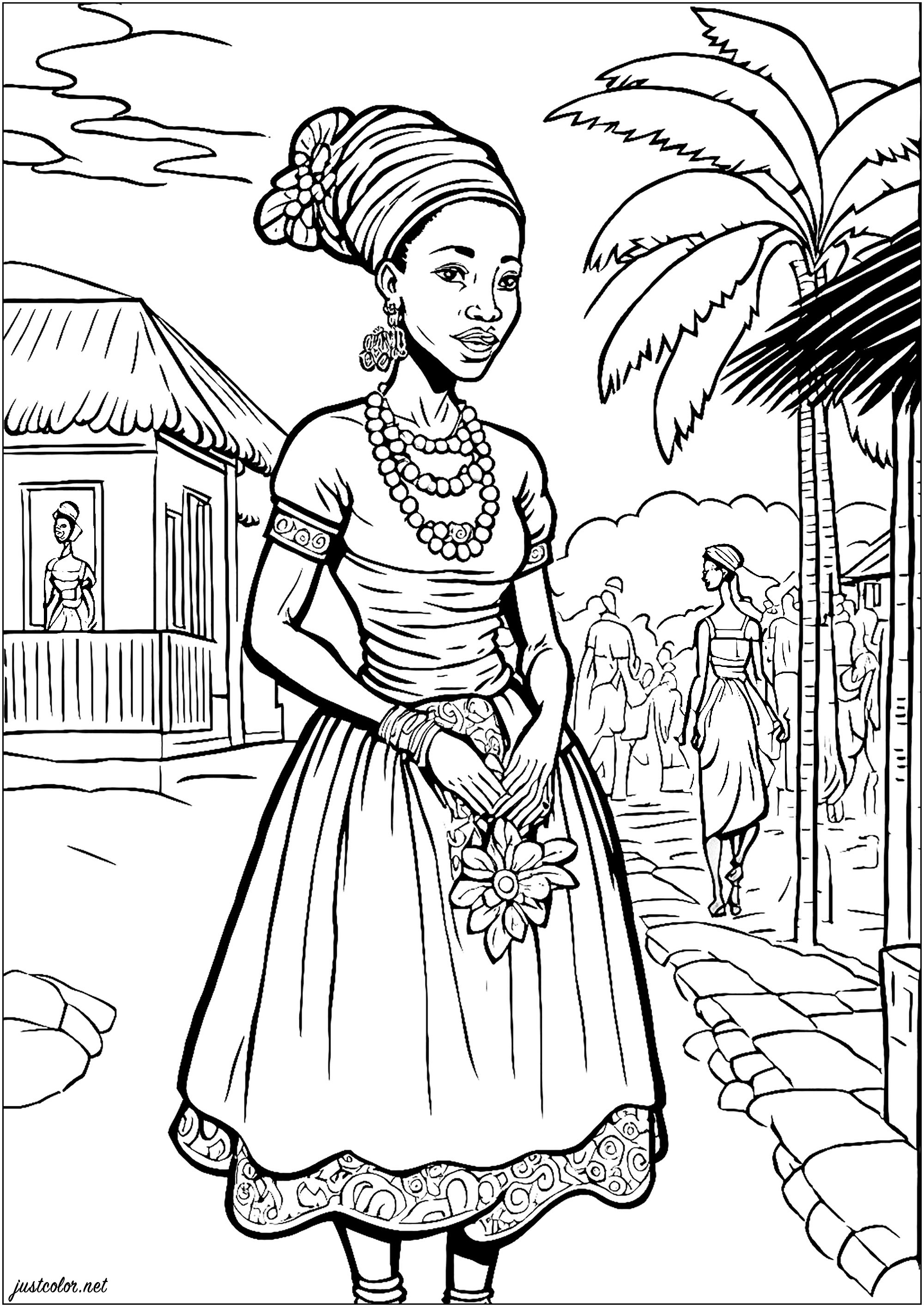 african village coloring pages