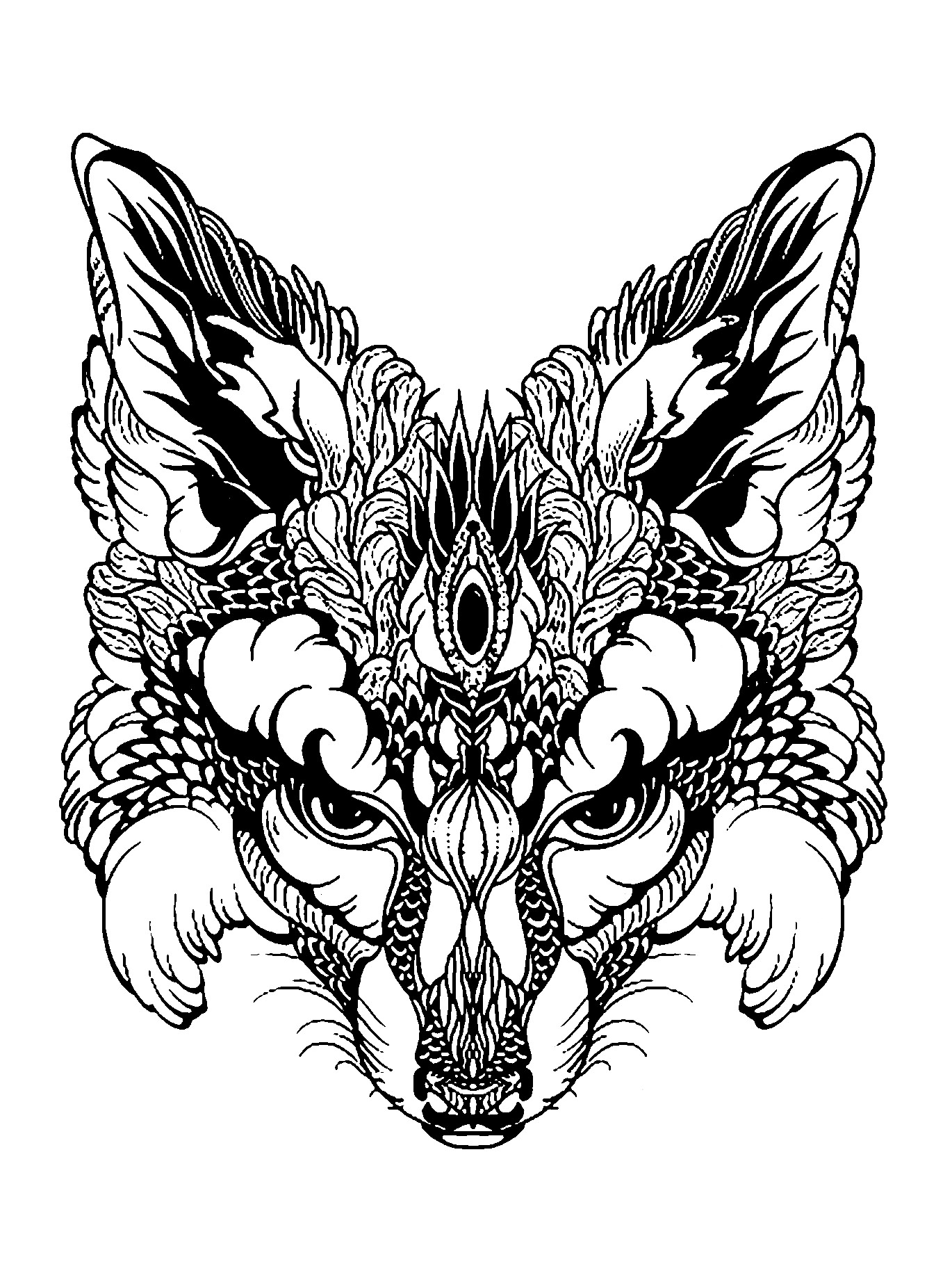 Download Fox head | Animals - Coloring pages for adults | JustColor