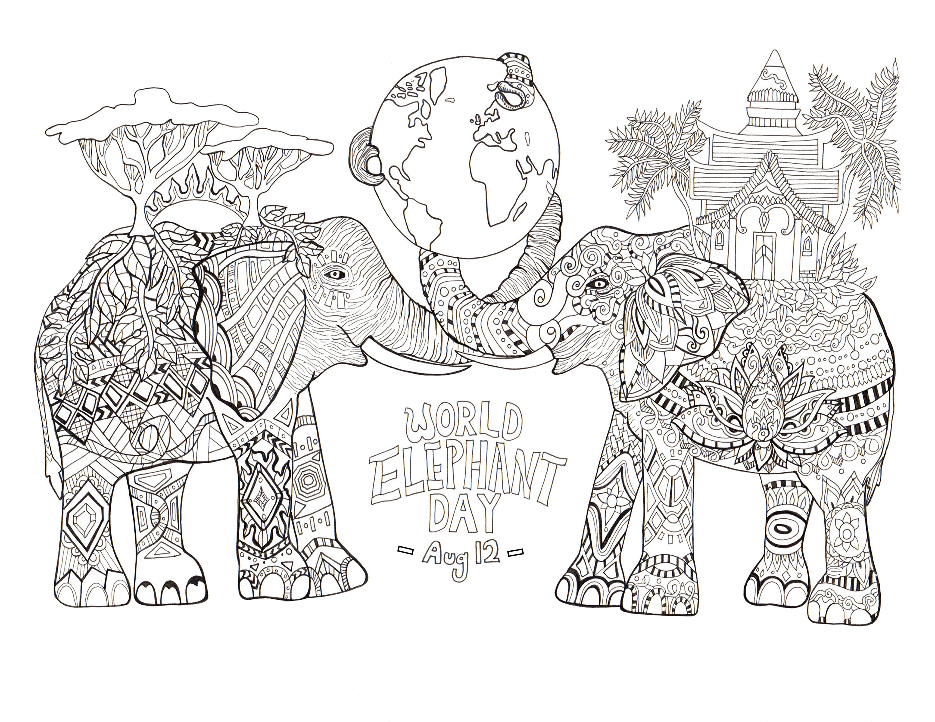 coloring page world elephant day free to print