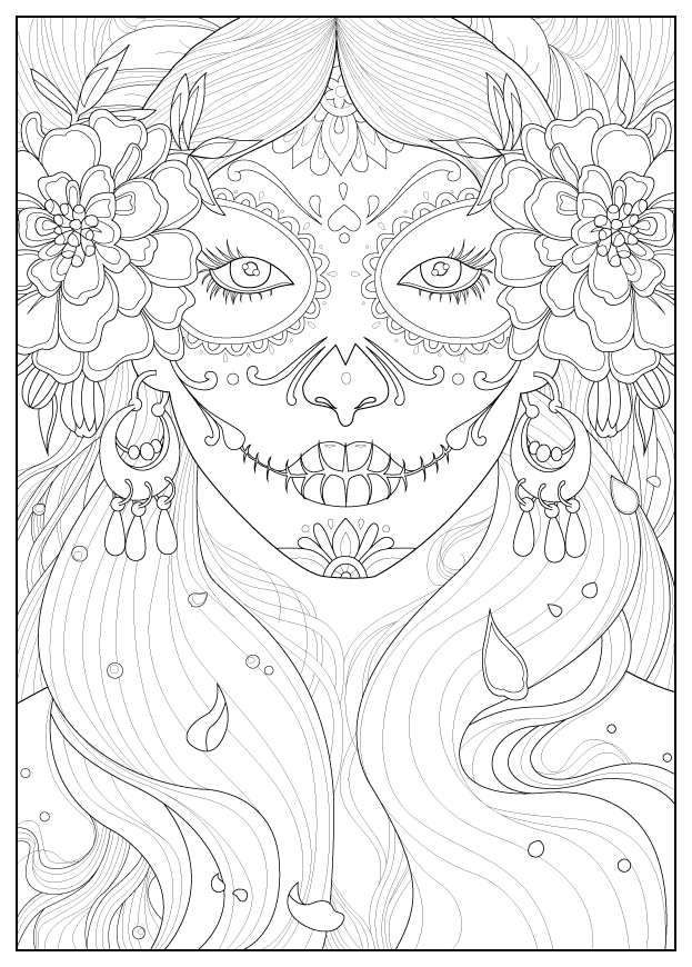 Coloring page inspired by 'Día de Muertos' celebration in Mexico, Artist : Juline