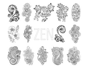 Coloring zen antistress abstract pattern inspired by flowers full set by juliasnegireva