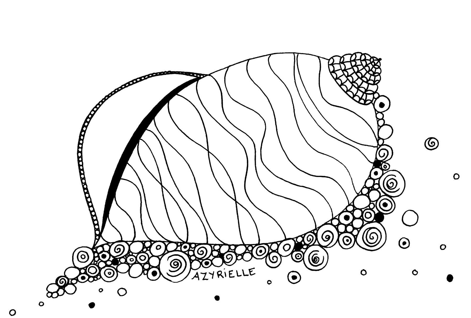 Funny coloring page representing a shell, Artist : Azyrielle